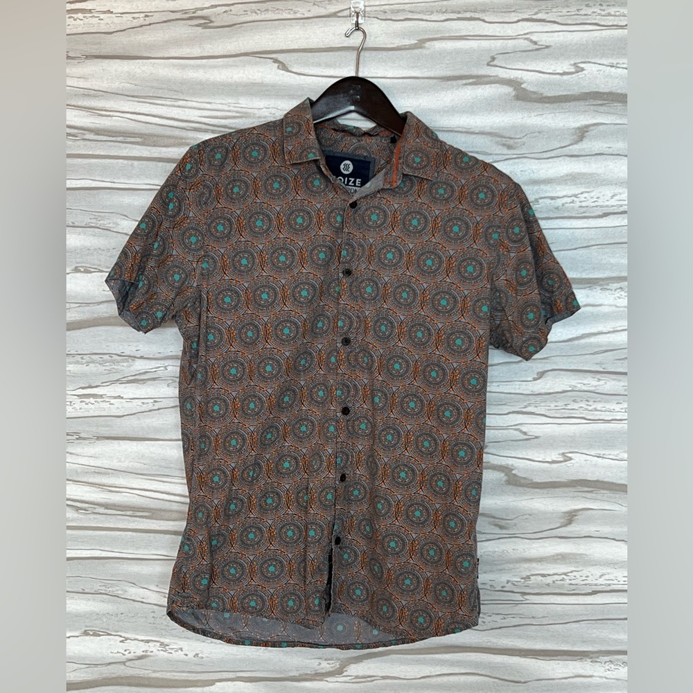 Noize Brown Button-Down Shirt with Teal and Orange Pattern
